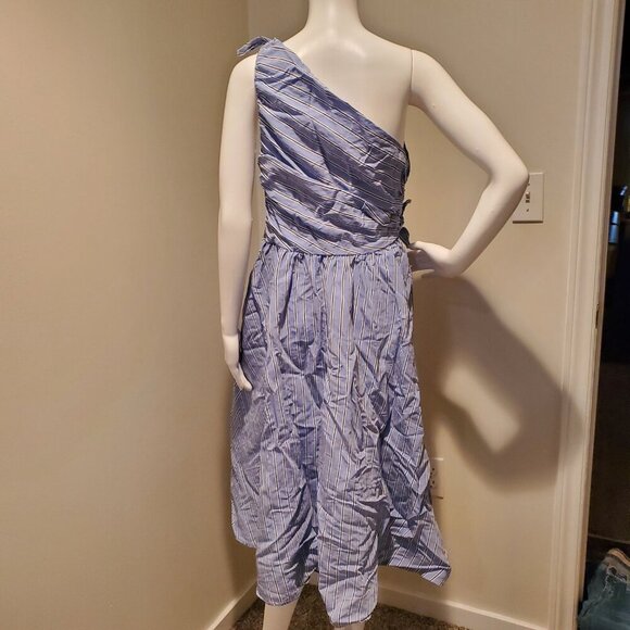A.L.C Cabrera Stripe One Shoulder Dress Blue White 10 - Picture 6 of 6
